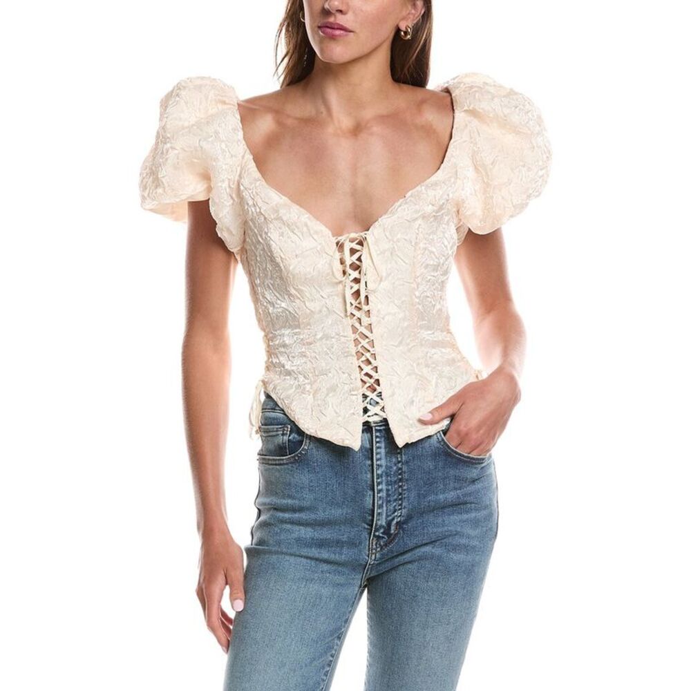 For Love & Lemons Womens Frosted Organza Top, Cream